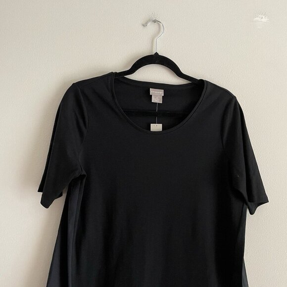 Chicos Women Sz 0 US S Black Mixed Media Short Sleeve Scoop Neck Swing Tee NWT - Picture 3 of 10